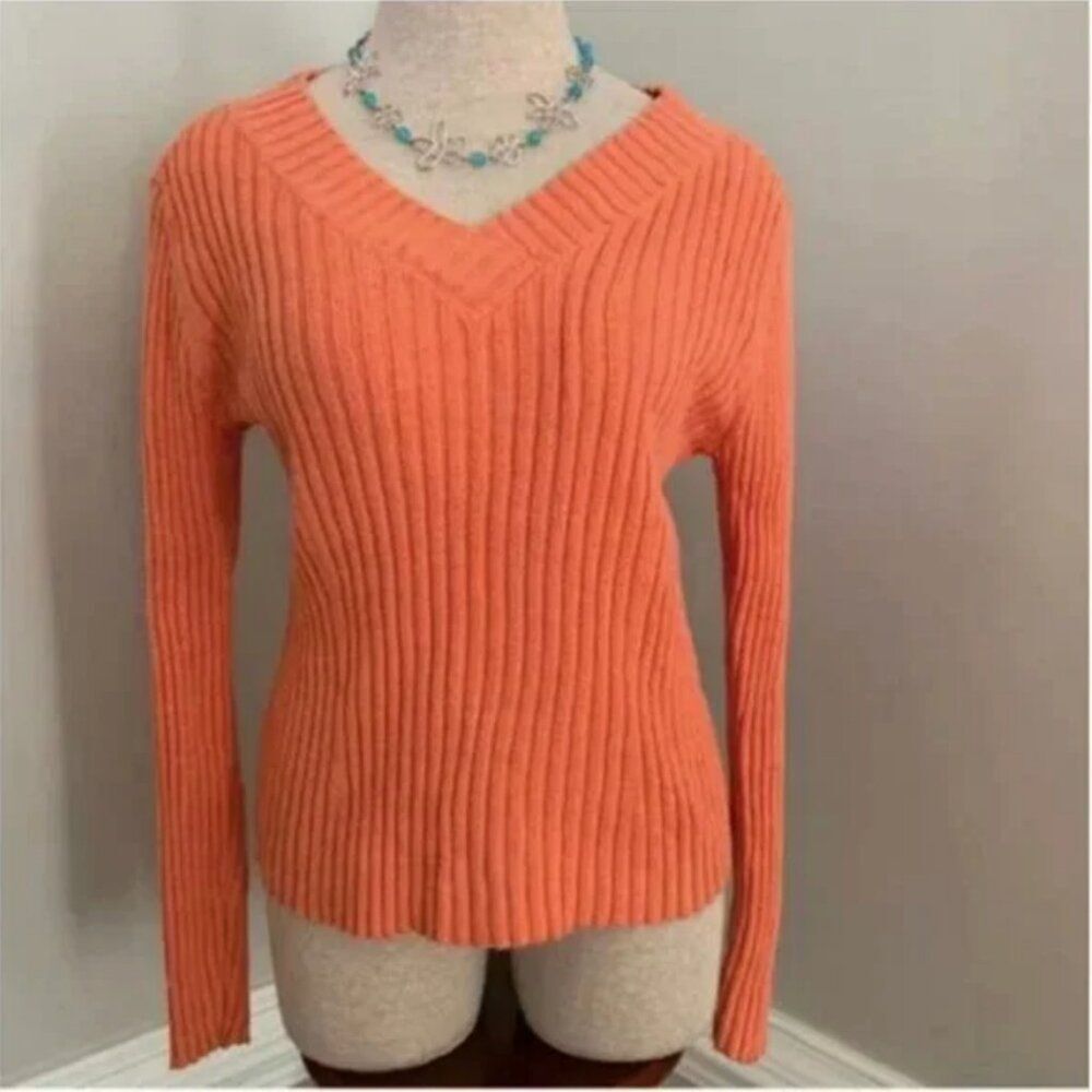 Talbots V Neck Ribbed Long Sleeve Ribbed Sweater Size MP